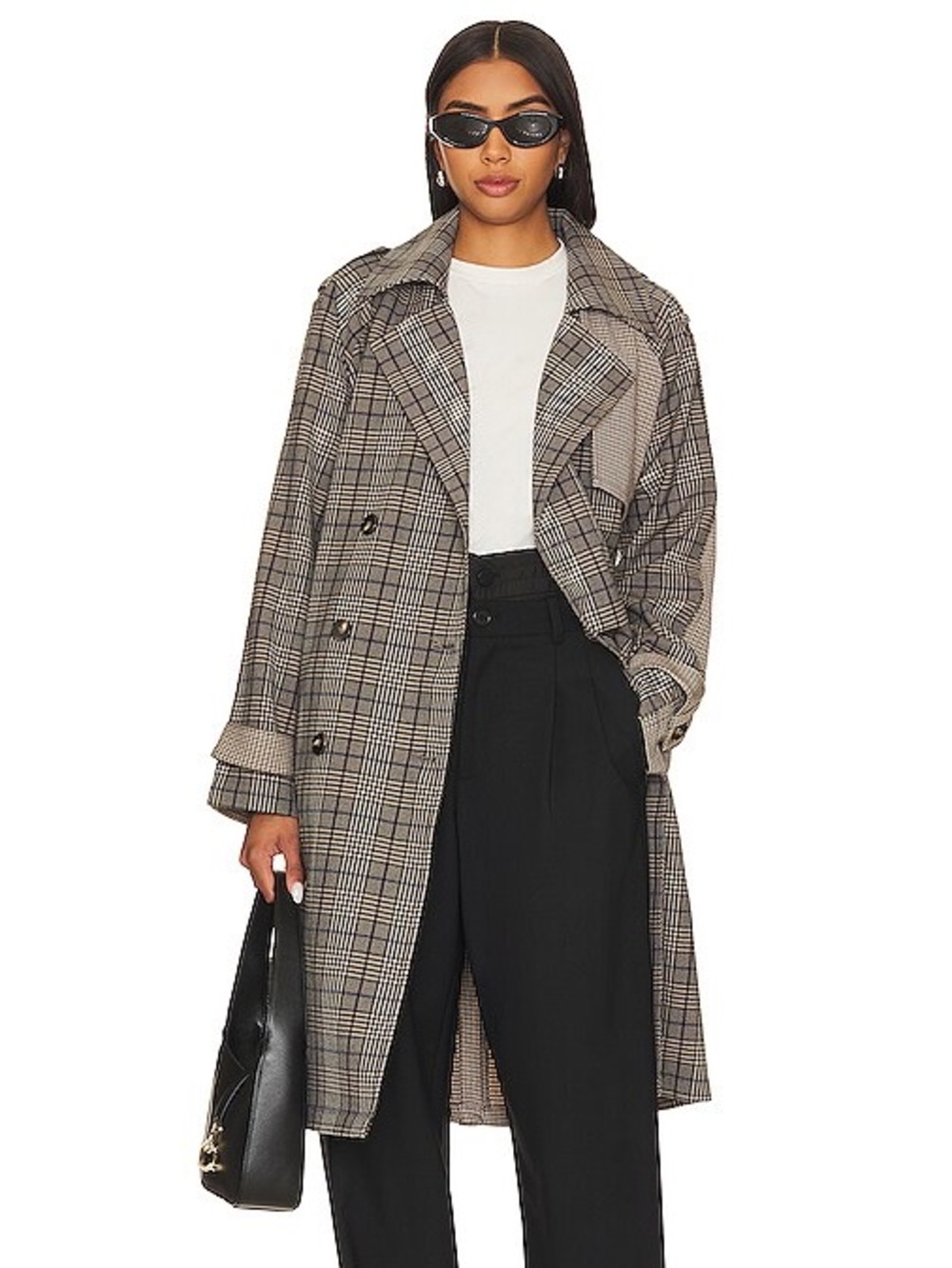 Steve Madden Shinely Plaid & Houndstooth Trench Coat NWT Medium